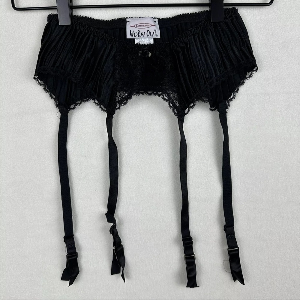 Worn Out Lingerie Garter Belt Vintage Small Black Elastic Waist Lace Trim Goth